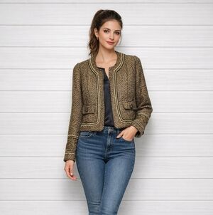 Gracia Gold and Black  Boucle Tweed Metallic Jacket L